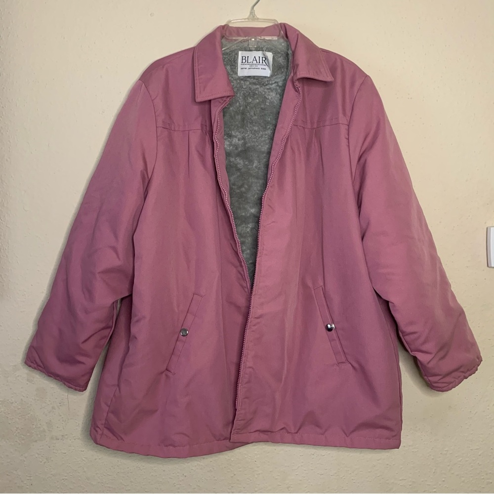 Vintage Pink Canvas Coat XXL Blair Women's Zipper Fleece lined.